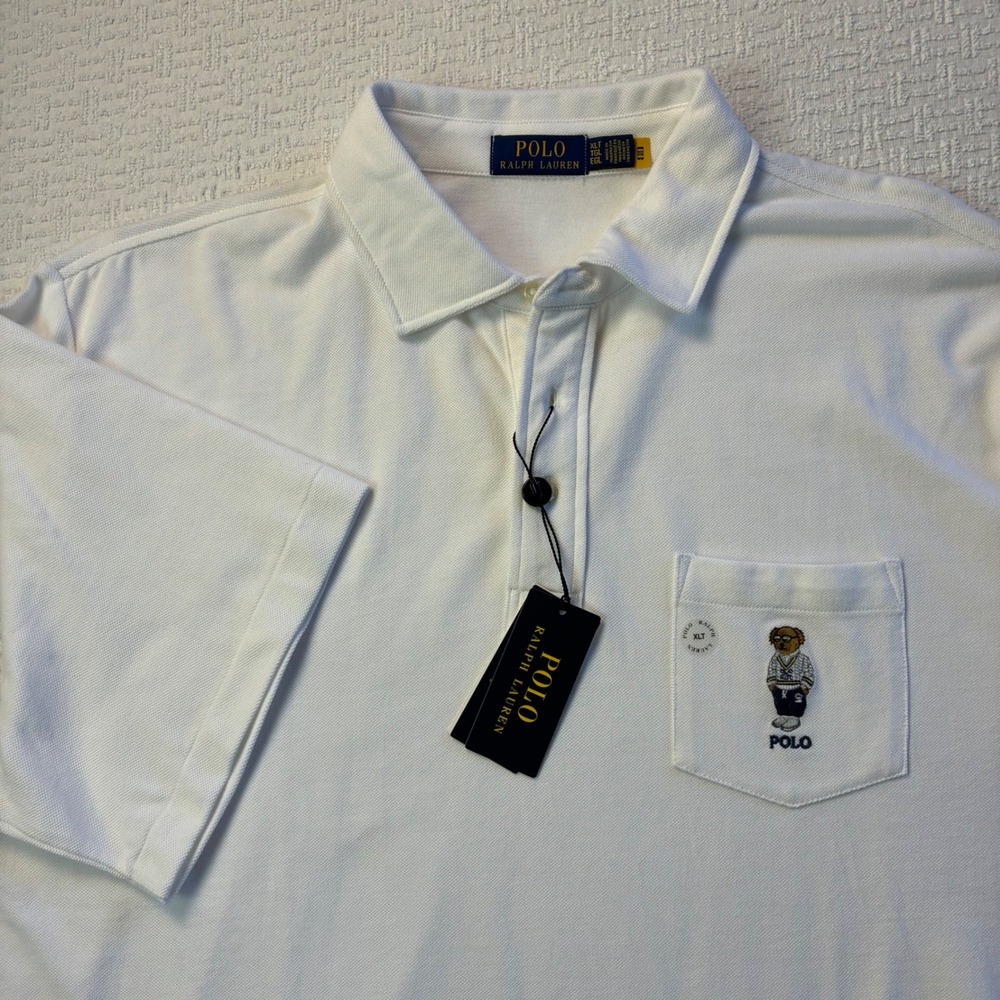 Polo Ralph Lauren White Polo Bear Pocket Shirt Mens XLT Short Sleeve Luxury